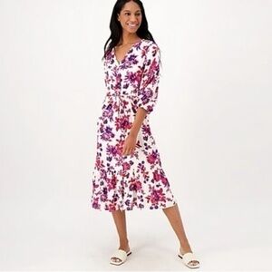 Candace Cameron Bure Printed Buton-Front Midi Dress sz M NEW # B1